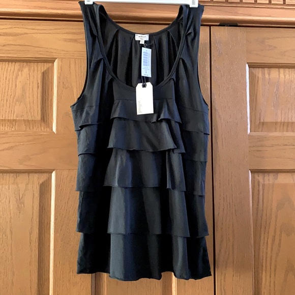 Aritzia Wilfred Supima Modal black tank with tiered ruffles. New with tags. S - Picture 1 of 4